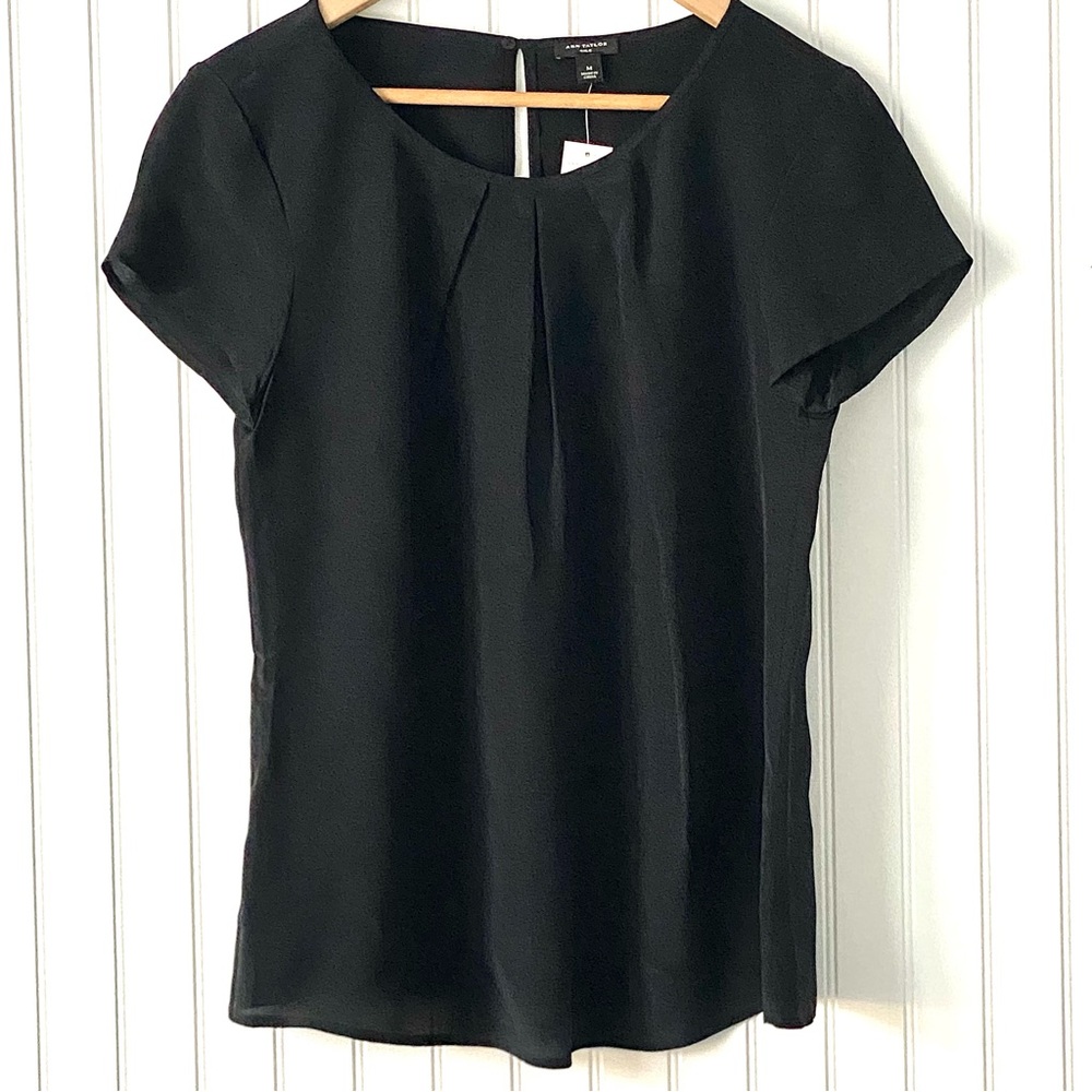 NWT Ann Taylor Black Silk Short Sleeve Blouse, Size: L